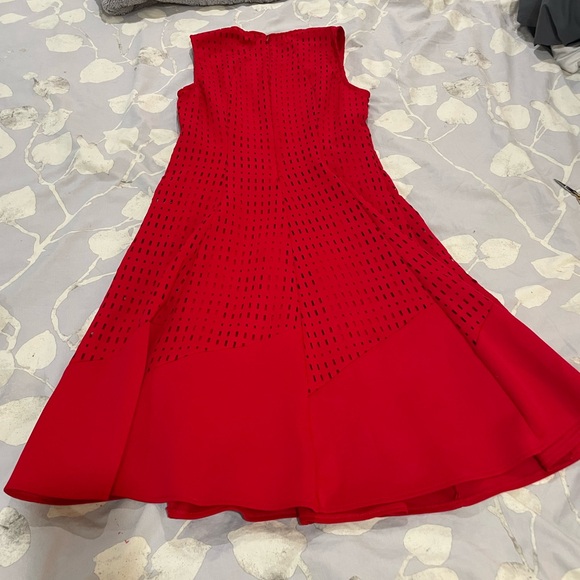 Joseph Ribkoff Fit & Flare Red Midi Dress with Lasercut Square Eyelets, size 8 - Picture 6 of 7